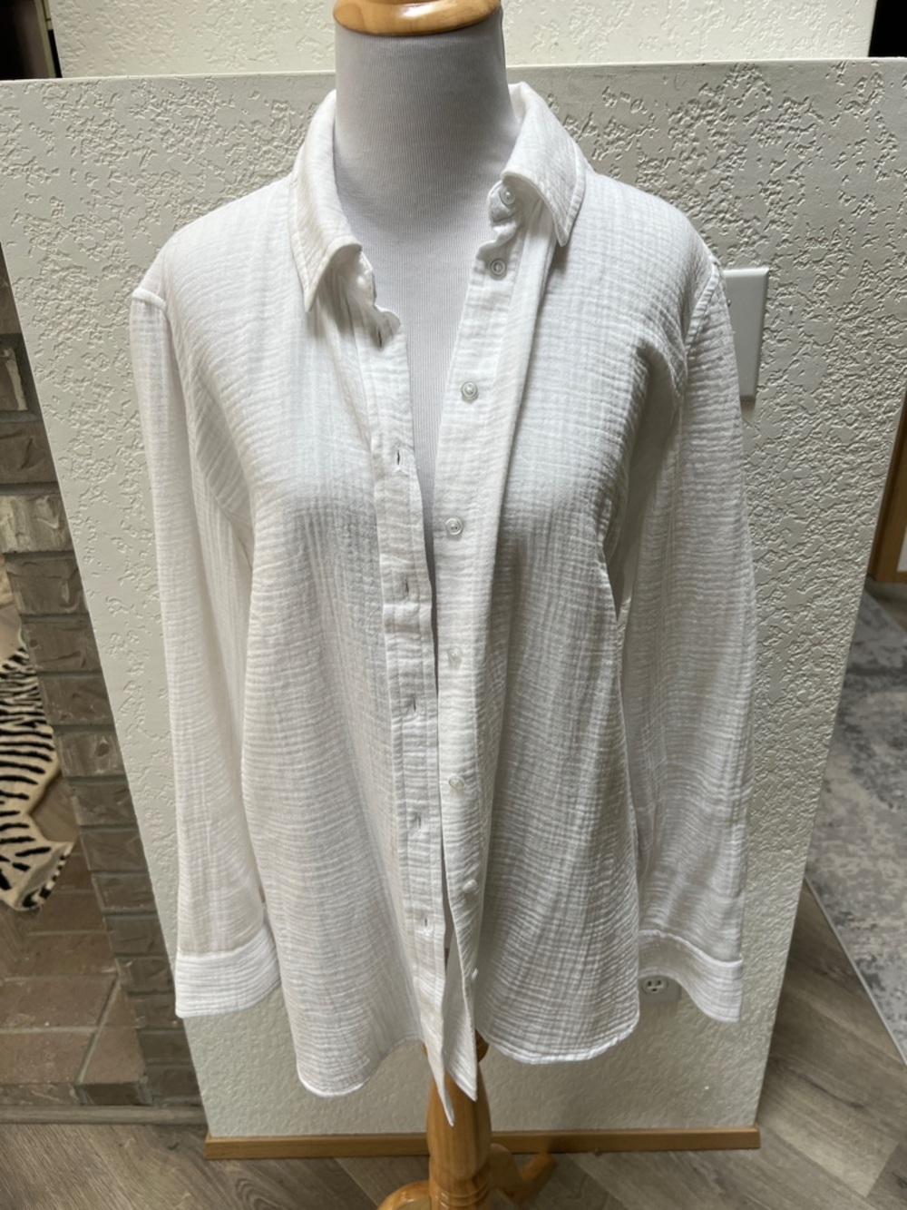 Talbots Crinkle Gauze White Button Shirt